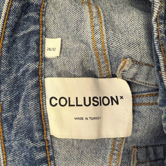 Collusion Womens High-Waisted Straight-Leg Jeans 26/32 Slanted Fly Blue Denim - Picture 3 of 10